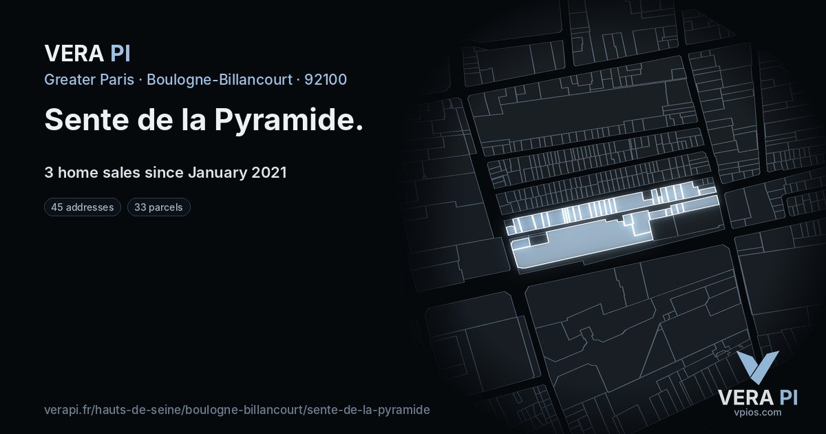 Sente de la Pyramide, Boulogne-Billancourt at night – every parcel coloured by the prices around it, the street's own parcels lit