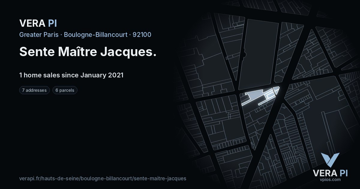 Sente Maître Jacques, Boulogne-Billancourt at night – every parcel coloured by the prices around it, the street's own parcels lit