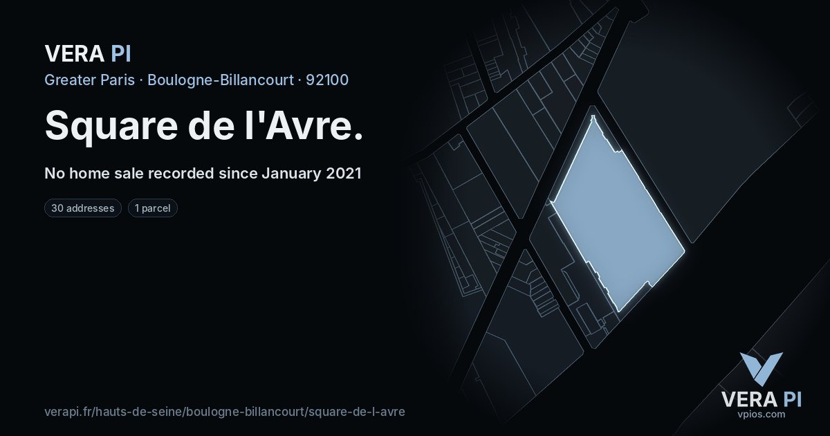 Square de l'Avre, Boulogne-Billancourt at night – every parcel coloured by the prices around it, the street's own parcels lit