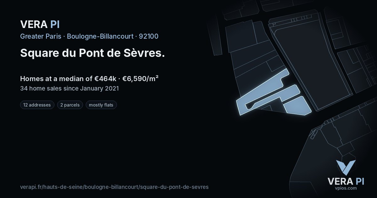 Square du Pont de Sèvres, Boulogne-Billancourt at night – every parcel coloured by the prices around it, the street's own parcels lit