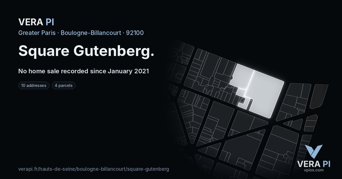 Square Gutenberg, Boulogne-Billancourt at night – every parcel coloured by the prices around it, the street's own parcels lit