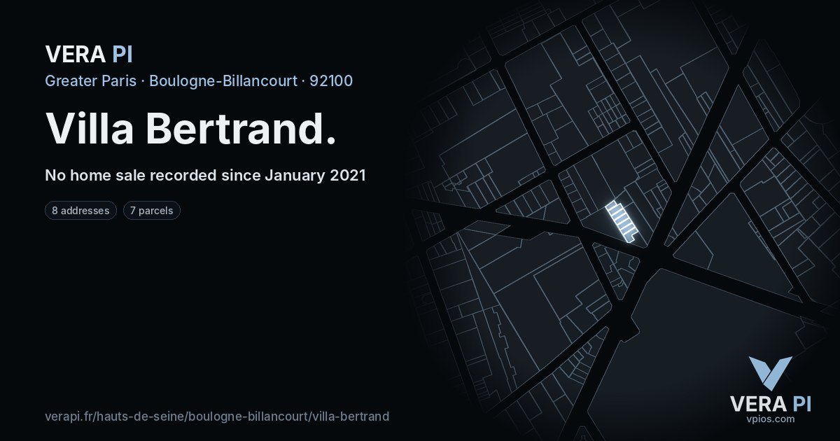 Villa Bertrand, Boulogne-Billancourt at night – every parcel coloured by the prices around it, the street's own parcels lit