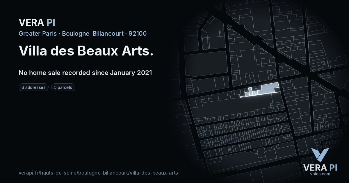 Villa des Beaux Arts, Boulogne-Billancourt at night – every parcel coloured by the prices around it, the street's own parcels lit