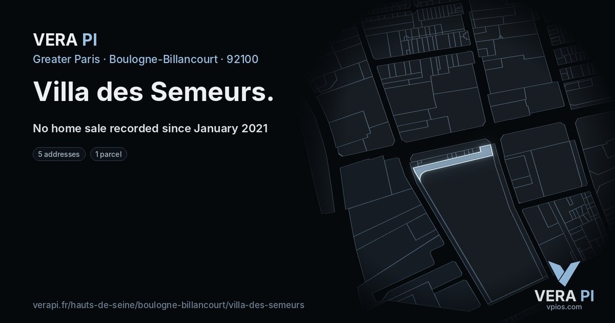 Villa des Semeurs, Boulogne-Billancourt at night – every parcel coloured by the prices around it, the street's own parcels lit