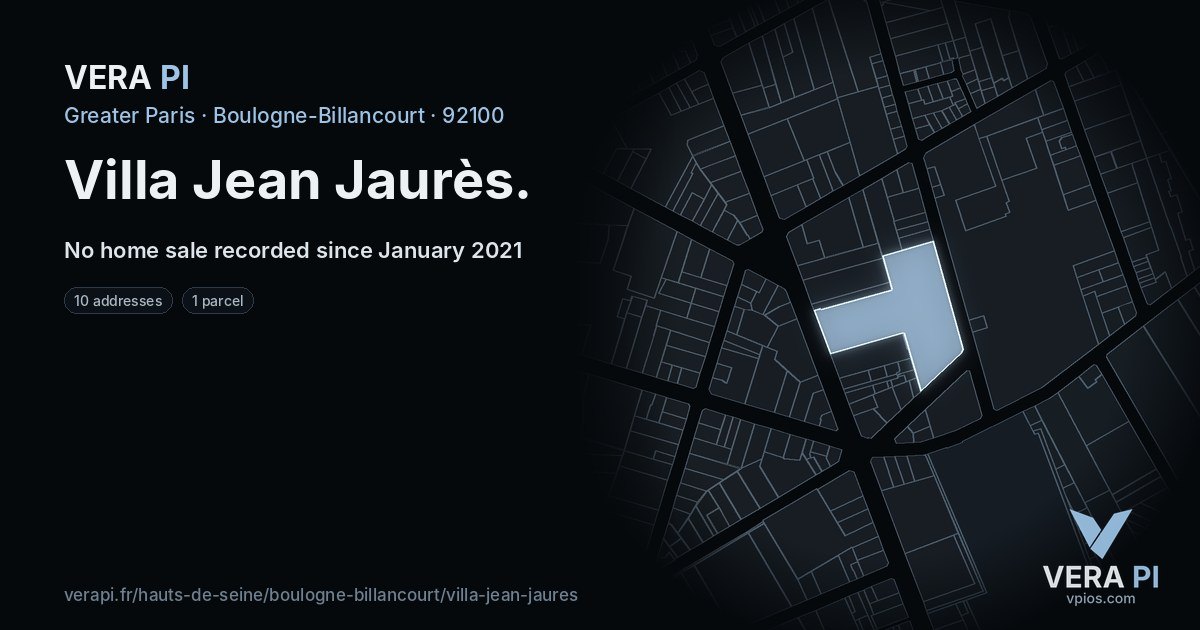 Villa Jean Jaurès, Boulogne-Billancourt at night – every parcel coloured by the prices around it, the street's own parcels lit