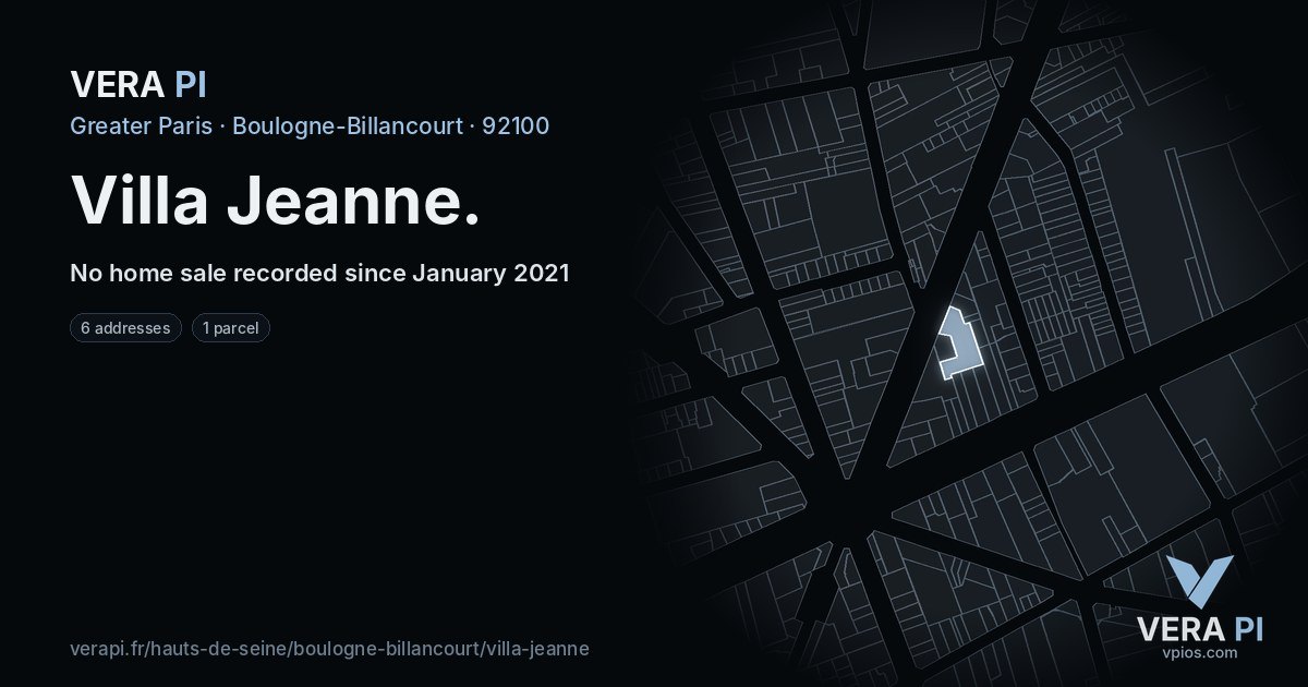 Villa Jeanne, Boulogne-Billancourt at night – every parcel coloured by the prices around it, the street's own parcels lit