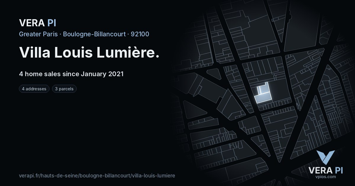 Villa Louis Lumière, Boulogne-Billancourt at night – every parcel coloured by the prices around it, the street's own parcels lit