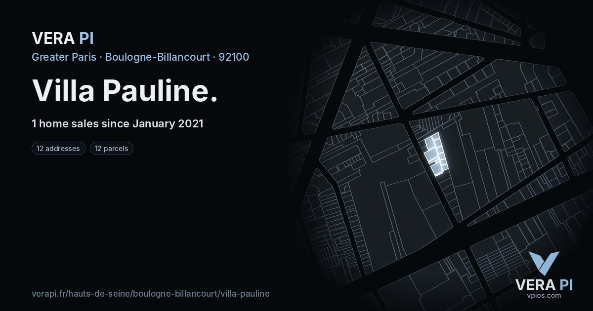 Villa Pauline, Boulogne-Billancourt at night – every parcel coloured by the prices around it, the street's own parcels lit
