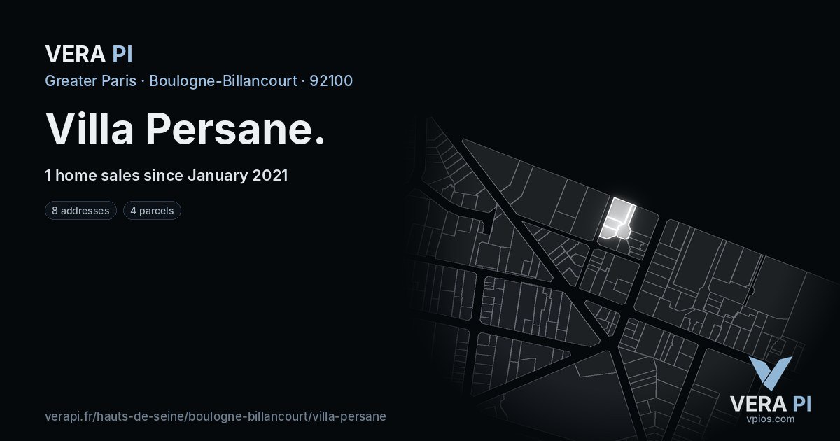 Villa Persane, Boulogne-Billancourt at night – every parcel coloured by the prices around it, the street's own parcels lit