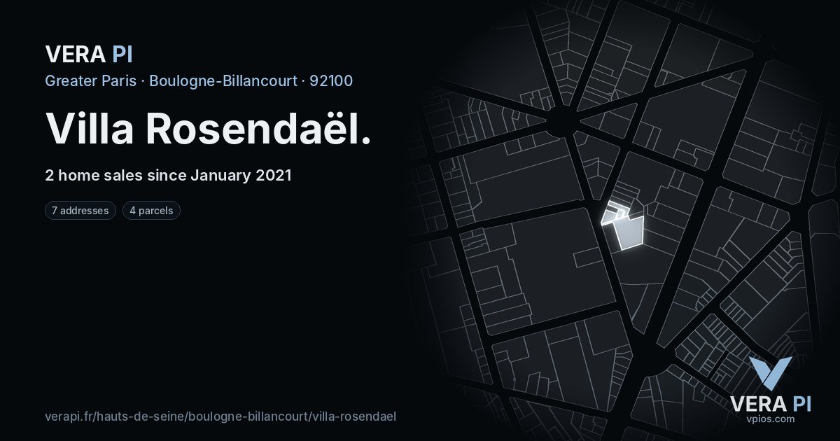 Villa Rosendaël, Boulogne-Billancourt at night – every parcel coloured by the prices around it, the street's own parcels lit
