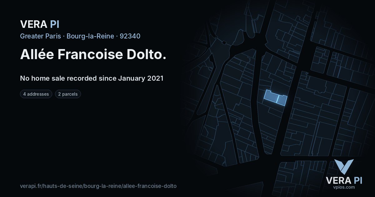 Allée Francoise Dolto, Bourg-la-Reine at night – every parcel coloured by the prices around it, the street's own parcels lit