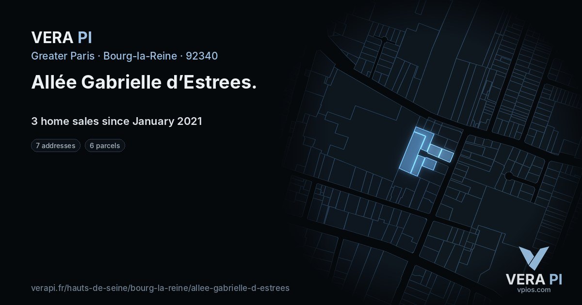 Allée Gabrielle d’Estrees, Bourg-la-Reine at night – every parcel coloured by the prices around it, the street's own parcels lit