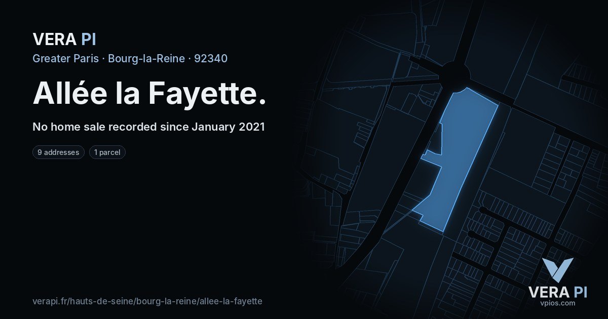 Allée la Fayette, Bourg-la-Reine at night – every parcel coloured by the prices around it, the street's own parcels lit
