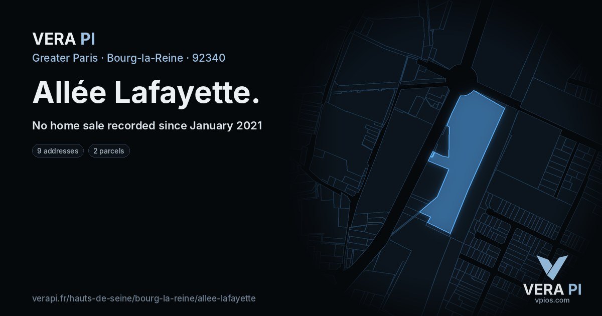 Allée Lafayette, Bourg-la-Reine at night – every parcel coloured by the prices around it, the street's own parcels lit
