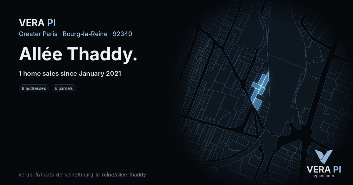 Allée Thaddy, Bourg-la-Reine at night – every parcel coloured by the prices around it, the street's own parcels lit