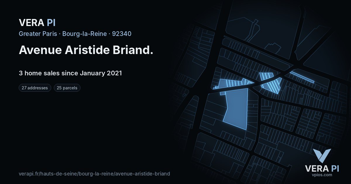 Avenue Aristide Briand, Bourg-la-Reine at night – every parcel coloured by the prices around it, the street's own parcels lit