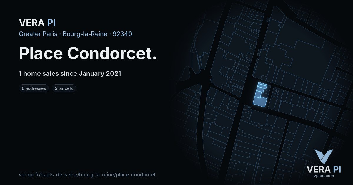 Place Condorcet, Bourg-la-Reine at night – every parcel coloured by the prices around it, the street's own parcels lit