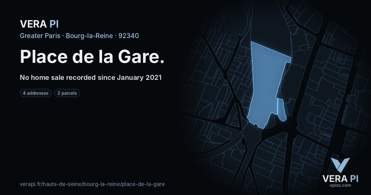 Place de la Gare, Bourg-la-Reine at night – every parcel coloured by the prices around it, the street's own parcels lit