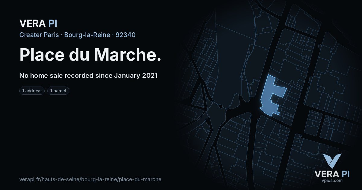 Place du Marche, Bourg-la-Reine at night – every parcel coloured by the prices around it, the street's own parcels lit