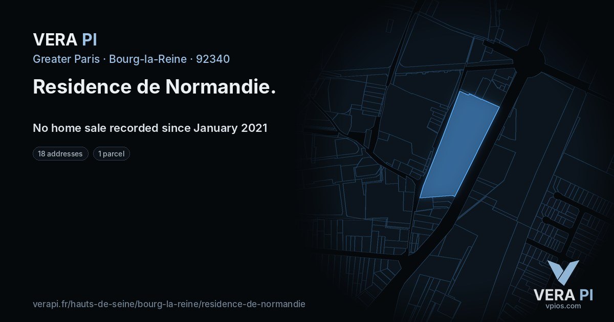 Residence de Normandie, Bourg-la-Reine at night – every parcel coloured by the prices around it, the street's own parcels lit