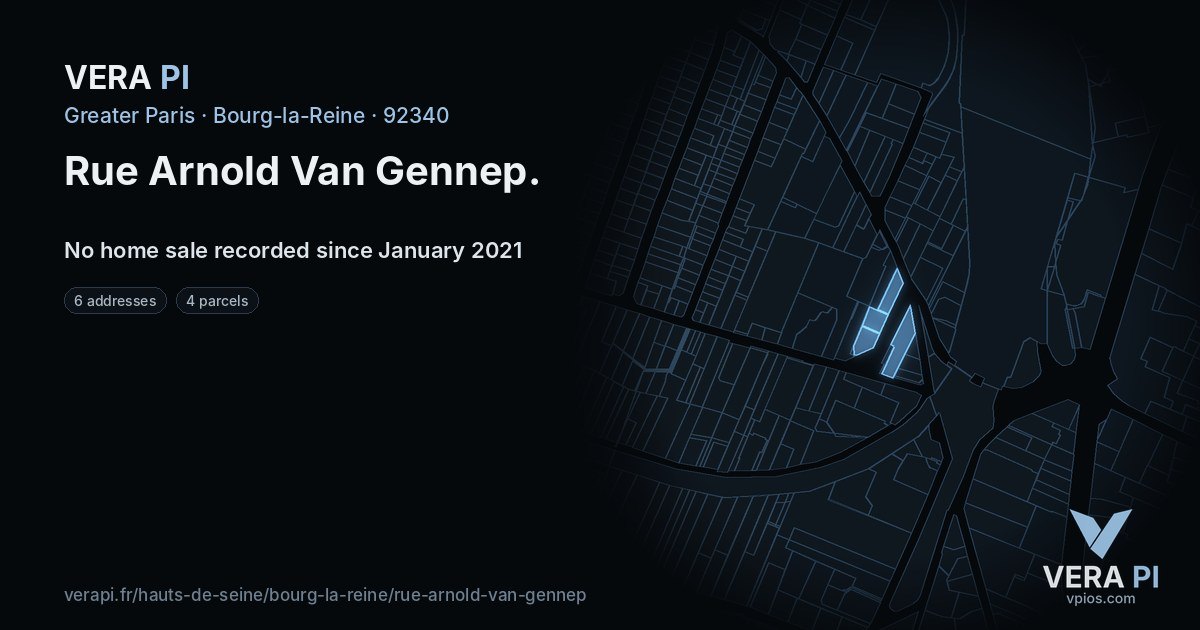 Rue Arnold Van Gennep, Bourg-la-Reine at night – every parcel coloured by the prices around it, the street's own parcels lit