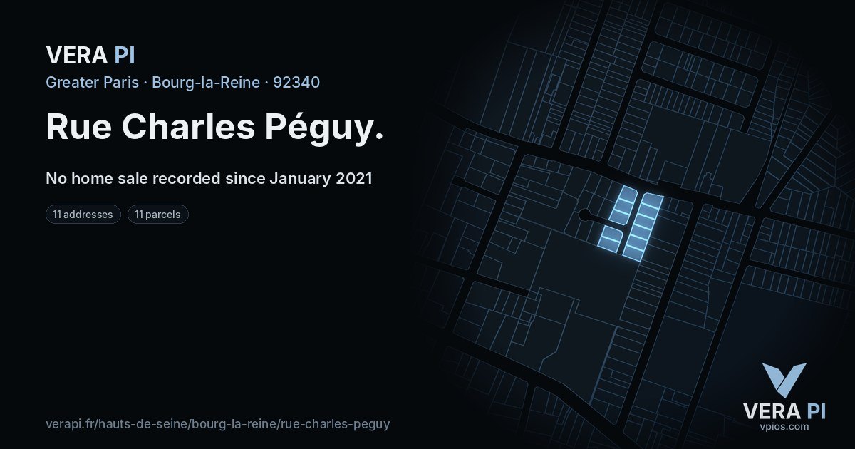 Rue Charles Péguy, Bourg-la-Reine at night – every parcel coloured by the prices around it, the street's own parcels lit