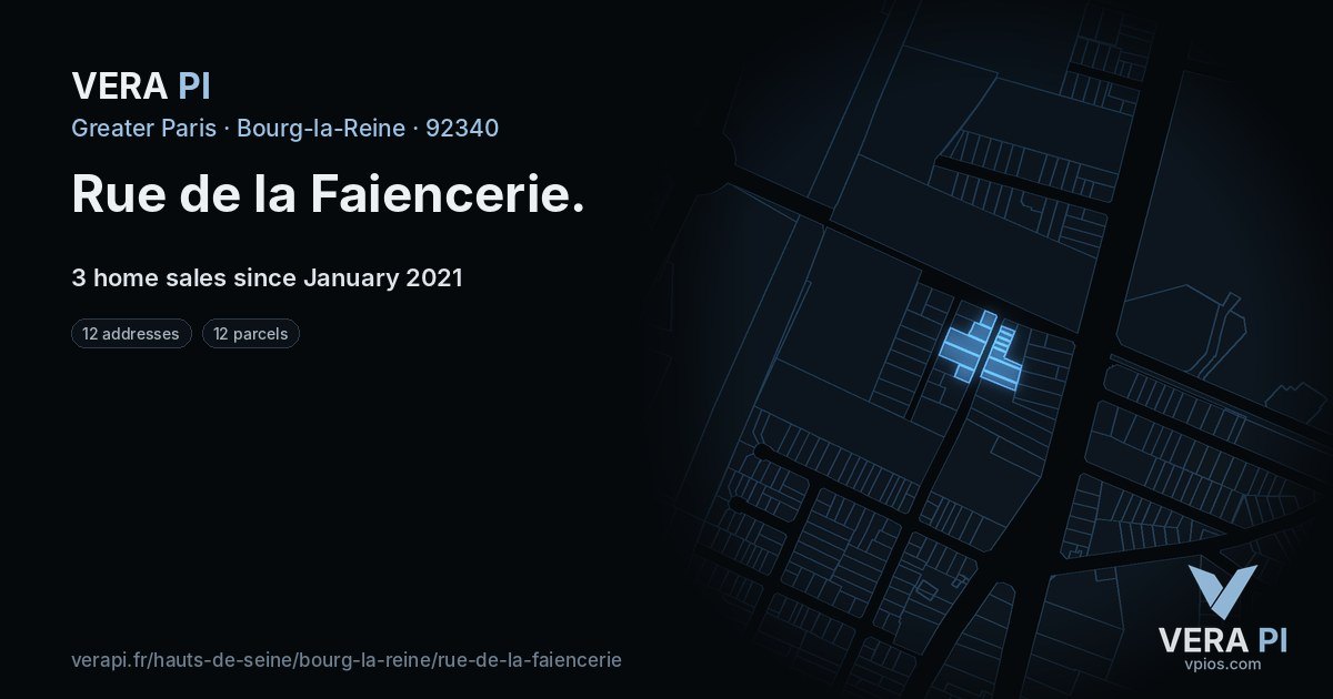 Rue de la Faiencerie, Bourg-la-Reine at night – every parcel coloured by the prices around it, the street's own parcels lit