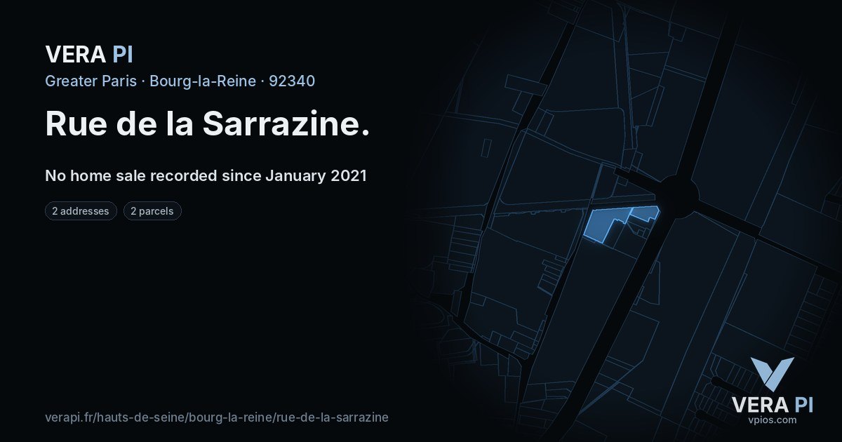 Rue de la Sarrazine, Bourg-la-Reine at night – every parcel coloured by the prices around it, the street's own parcels lit
