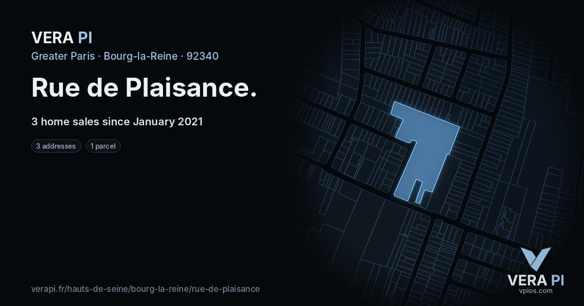 Rue de Plaisance, Bourg-la-Reine at night – every parcel coloured by the prices around it, the street's own parcels lit