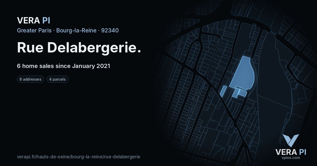 Rue Delabergerie, Bourg-la-Reine at night – every parcel coloured by the prices around it, the street's own parcels lit