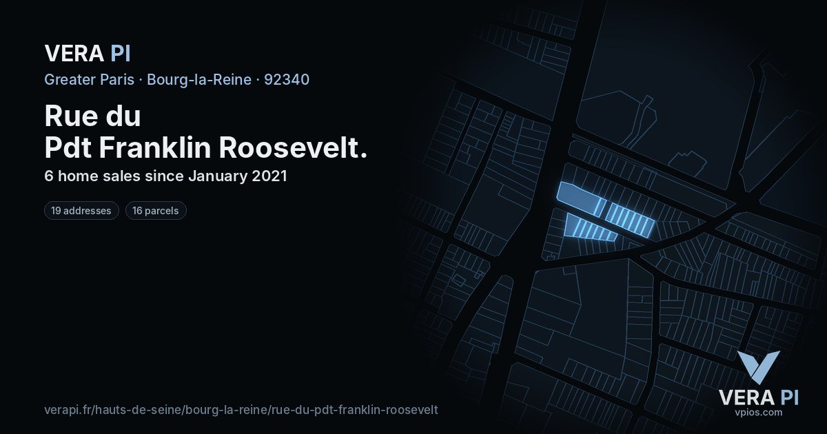 Rue du Pdt Franklin Roosevelt, Bourg-la-Reine at night – every parcel coloured by the prices around it, the street's own parcels lit