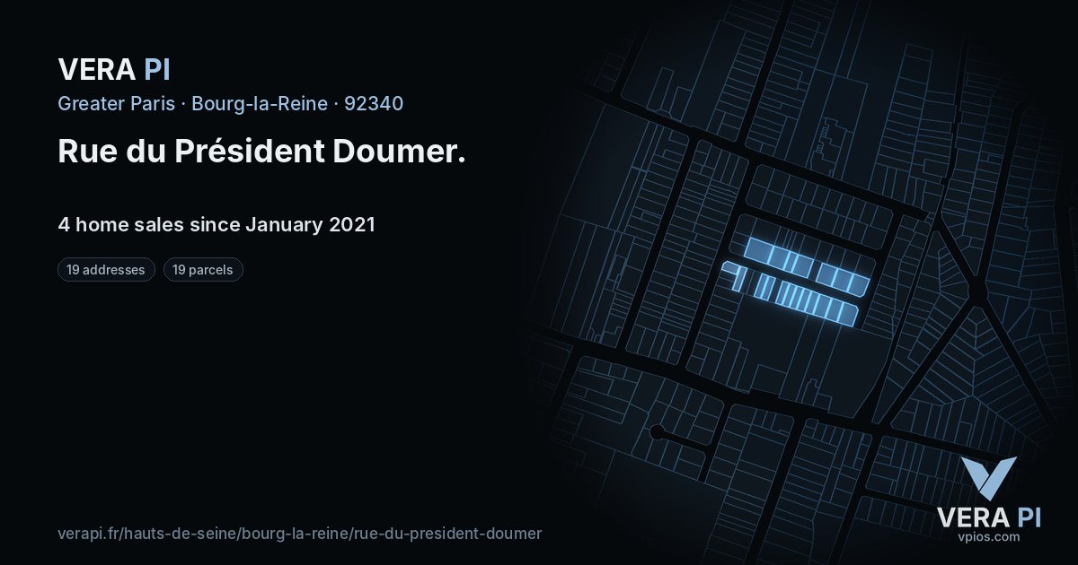 Rue du Président Doumer, Bourg-la-Reine at night – every parcel coloured by the prices around it, the street's own parcels lit