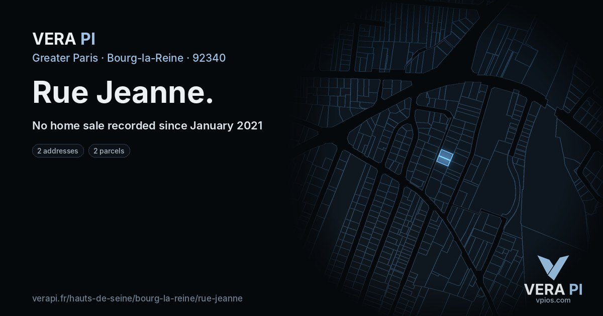 Rue Jeanne, Bourg-la-Reine at night – every parcel coloured by the prices around it, the street's own parcels lit