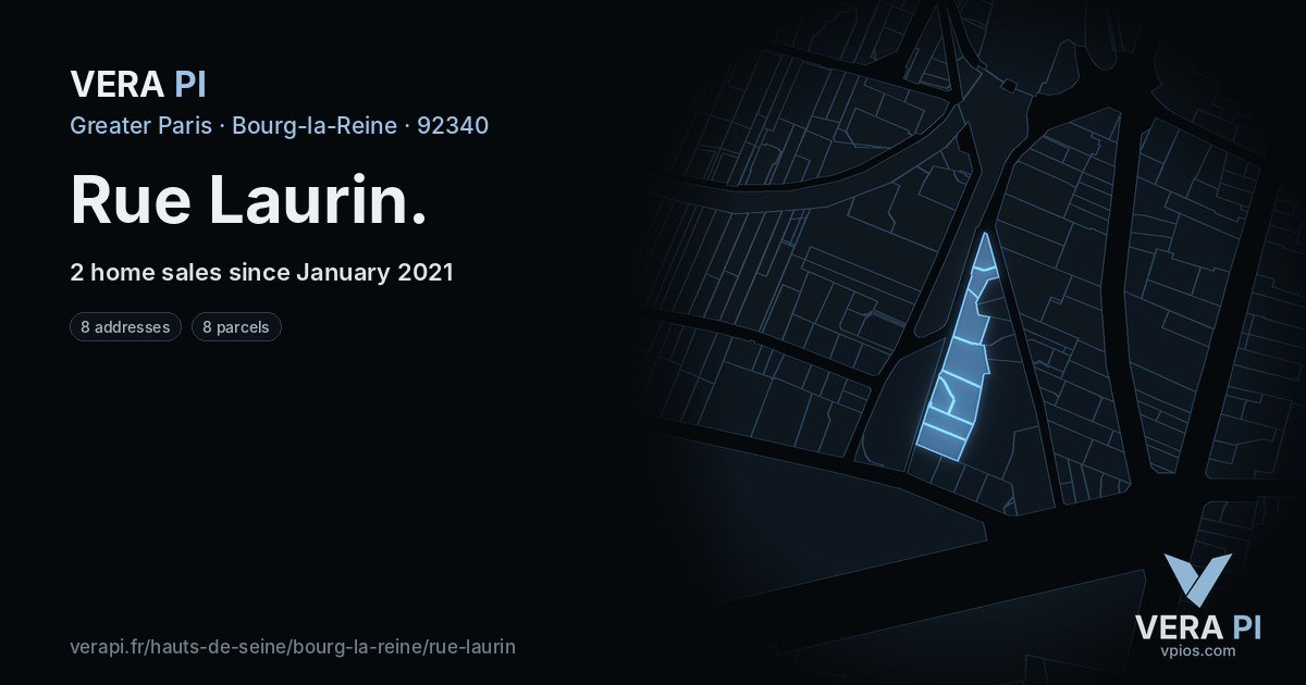Rue Laurin, Bourg-la-Reine at night – every parcel coloured by the prices around it, the street's own parcels lit