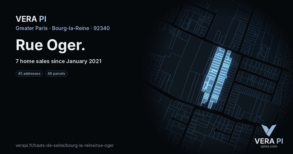 Rue Oger, Bourg-la-Reine at night – every parcel coloured by the prices around it, the street's own parcels lit