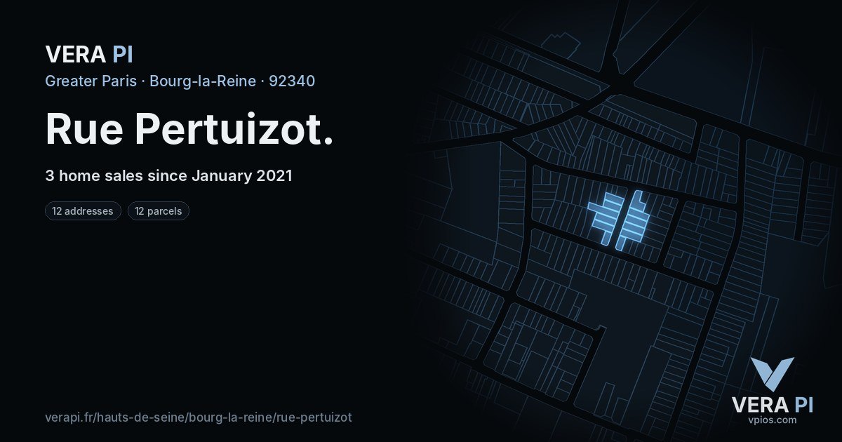 Rue Pertuizot, Bourg-la-Reine at night – every parcel coloured by the prices around it, the street's own parcels lit