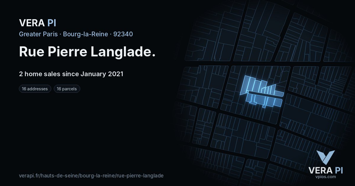 Rue Pierre Langlade, Bourg-la-Reine at night – every parcel coloured by the prices around it, the street's own parcels lit