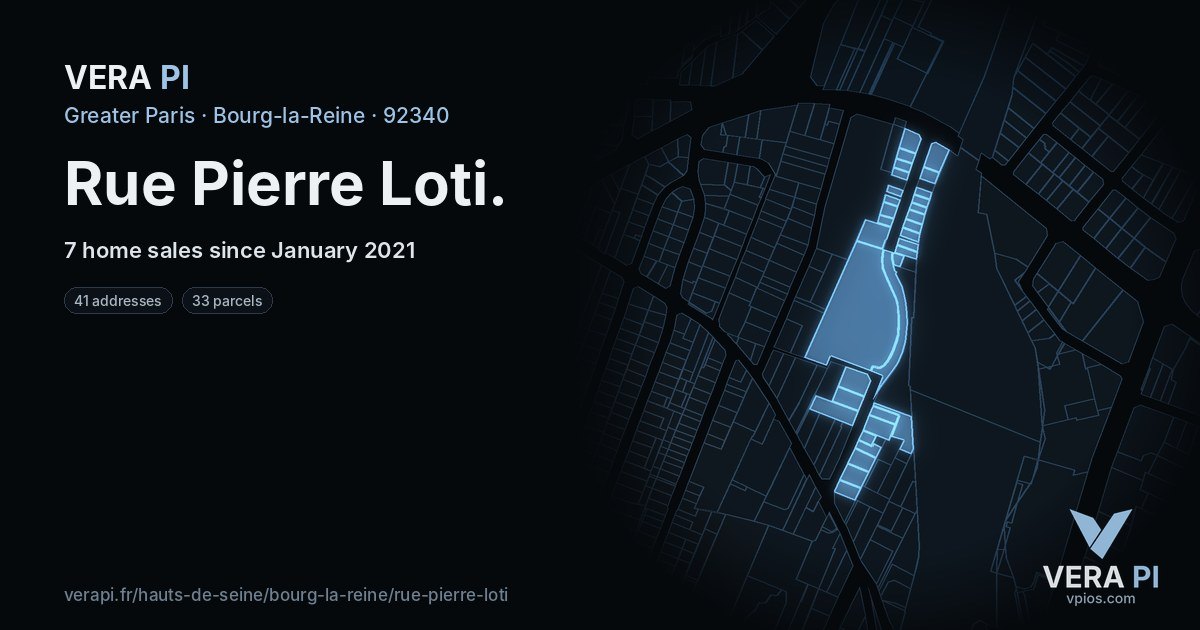 Rue Pierre Loti, Bourg-la-Reine at night – every parcel coloured by the prices around it, the street's own parcels lit