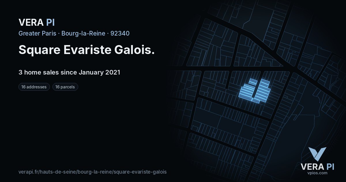 Square Evariste Galois, Bourg-la-Reine at night – every parcel coloured by the prices around it, the street's own parcels lit