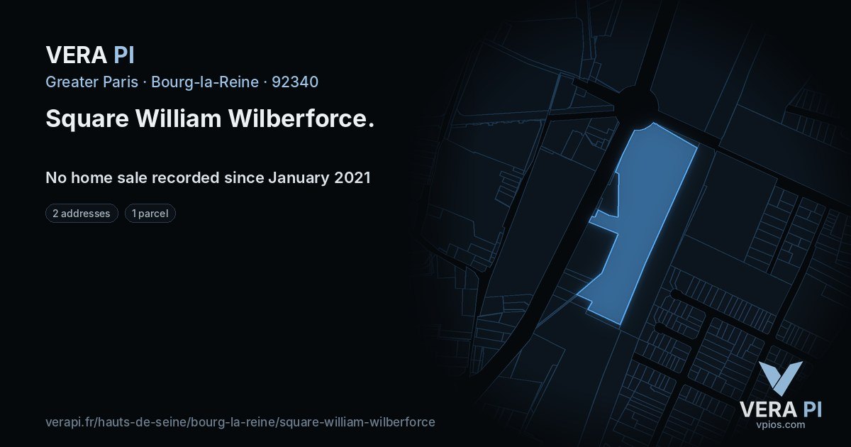 Square William Wilberforce, Bourg-la-Reine at night – every parcel coloured by the prices around it, the street's own parcels lit