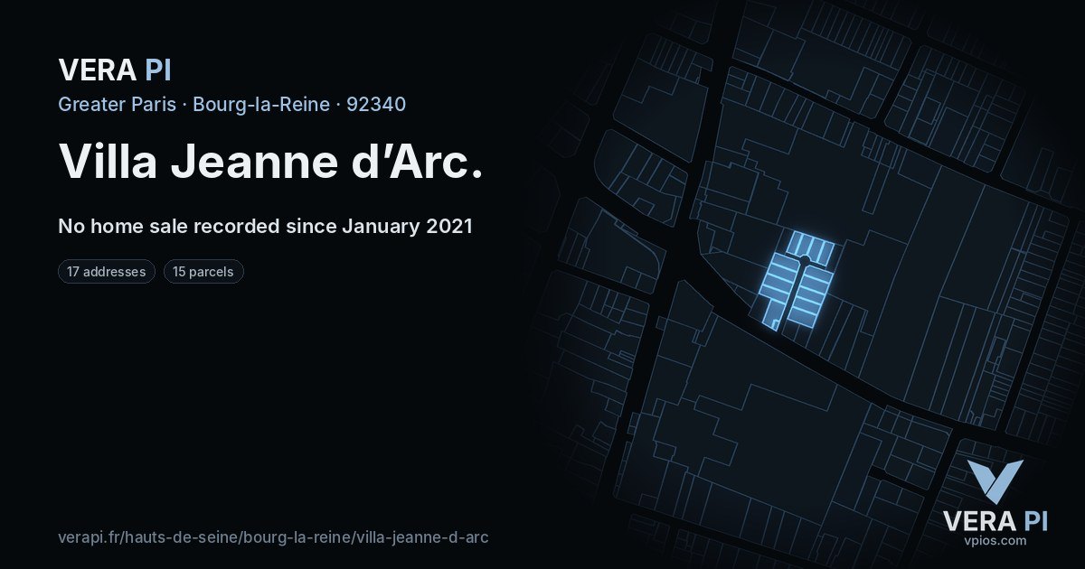 Villa Jeanne d’Arc, Bourg-la-Reine at night – every parcel coloured by the prices around it, the street's own parcels lit