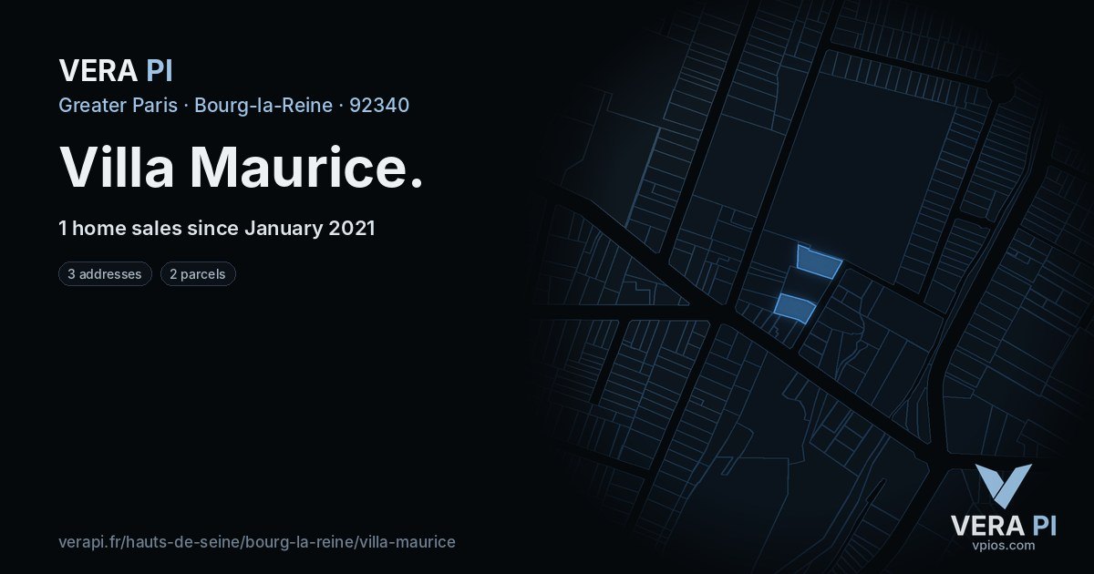 Villa Maurice, Bourg-la-Reine at night – every parcel coloured by the prices around it, the street's own parcels lit