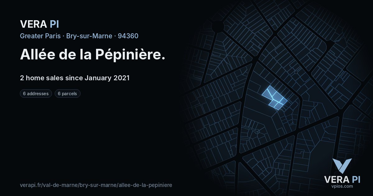 Allée de la Pépinière, Bry-sur-Marne at night – every parcel coloured by the prices around it, the street's own parcels lit