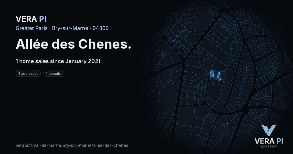 Allée des Chenes, Bry-sur-Marne at night – every parcel coloured by the prices around it, the street's own parcels lit