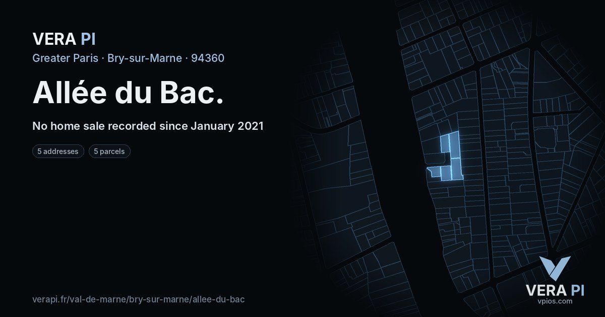 Allée du Bac, Bry-sur-Marne at night – every parcel coloured by the prices around it, the street's own parcels lit