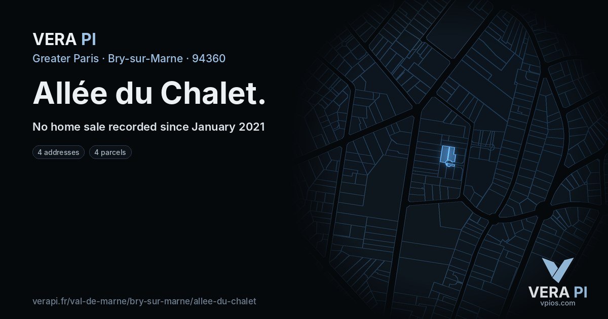 Allée du Chalet, Bry-sur-Marne at night – every parcel coloured by the prices around it, the street's own parcels lit