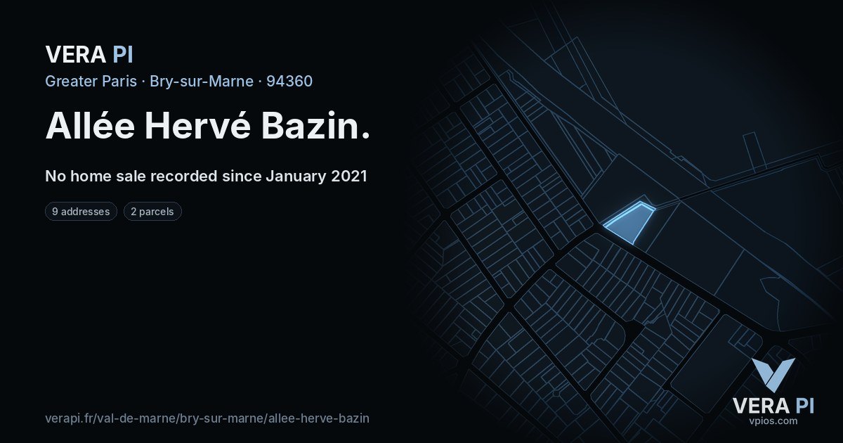 Allée Hervé Bazin, Bry-sur-Marne at night – every parcel coloured by the prices around it, the street's own parcels lit