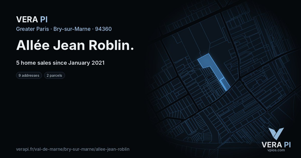Allée Jean Roblin, Bry-sur-Marne at night – every parcel coloured by the prices around it, the street's own parcels lit