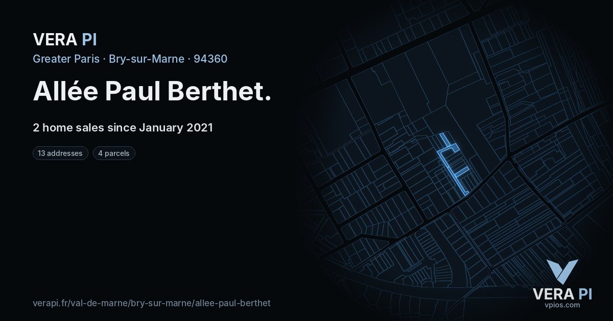 Allée Paul Berthet, Bry-sur-Marne at night – every parcel coloured by the prices around it, the street's own parcels lit