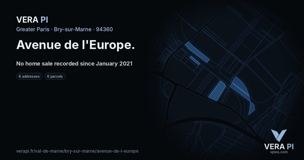 Avenue de l'Europe, Bry-sur-Marne at night – every parcel coloured by the prices around it, the street's own parcels lit